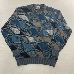 Shelby Vintage Fair Isle Aztec Jumper Men 2XL Blue Brown Knit Made In Canada 90